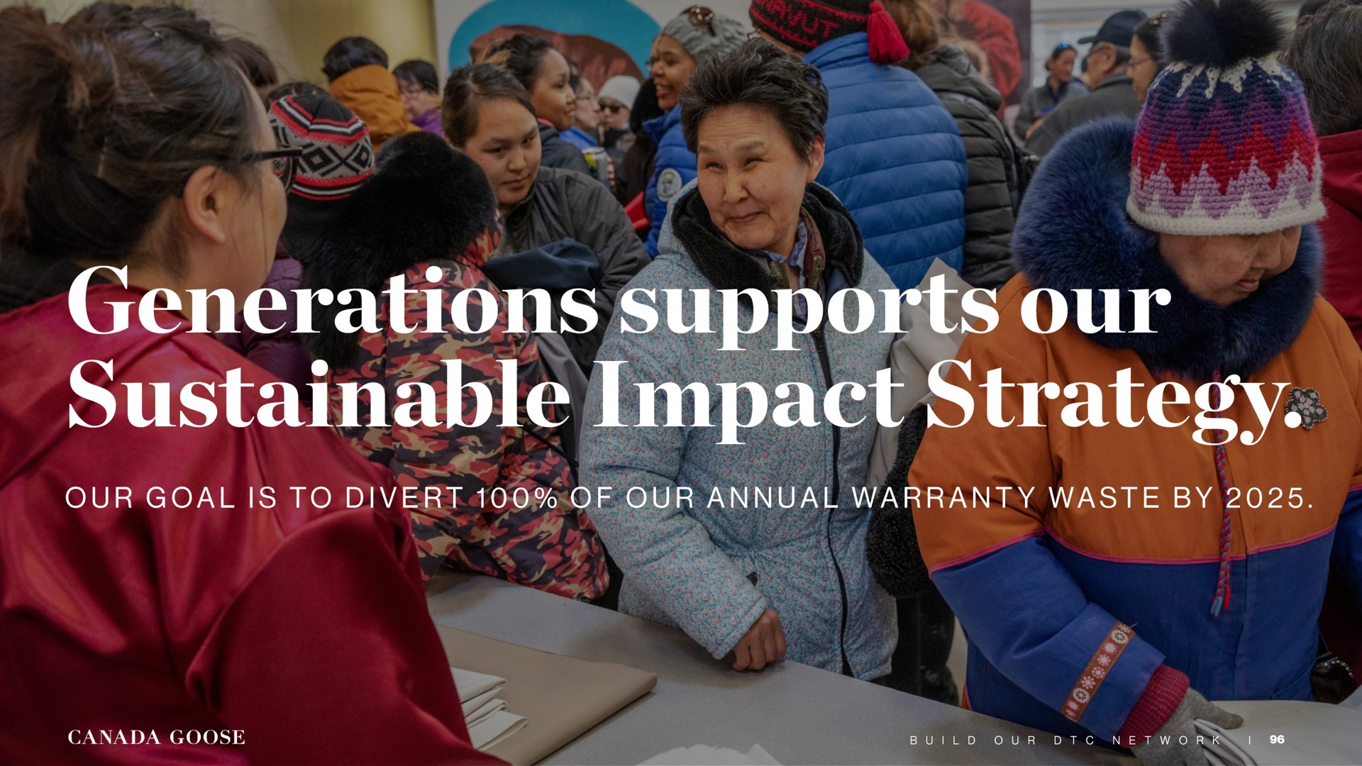generations supports our sustainable impact strategy our goal is to divert of annual warranty waste by | Canada Goose