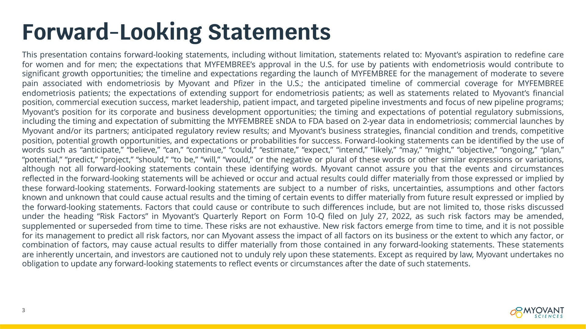 forward looking statements | Myovant Sciences