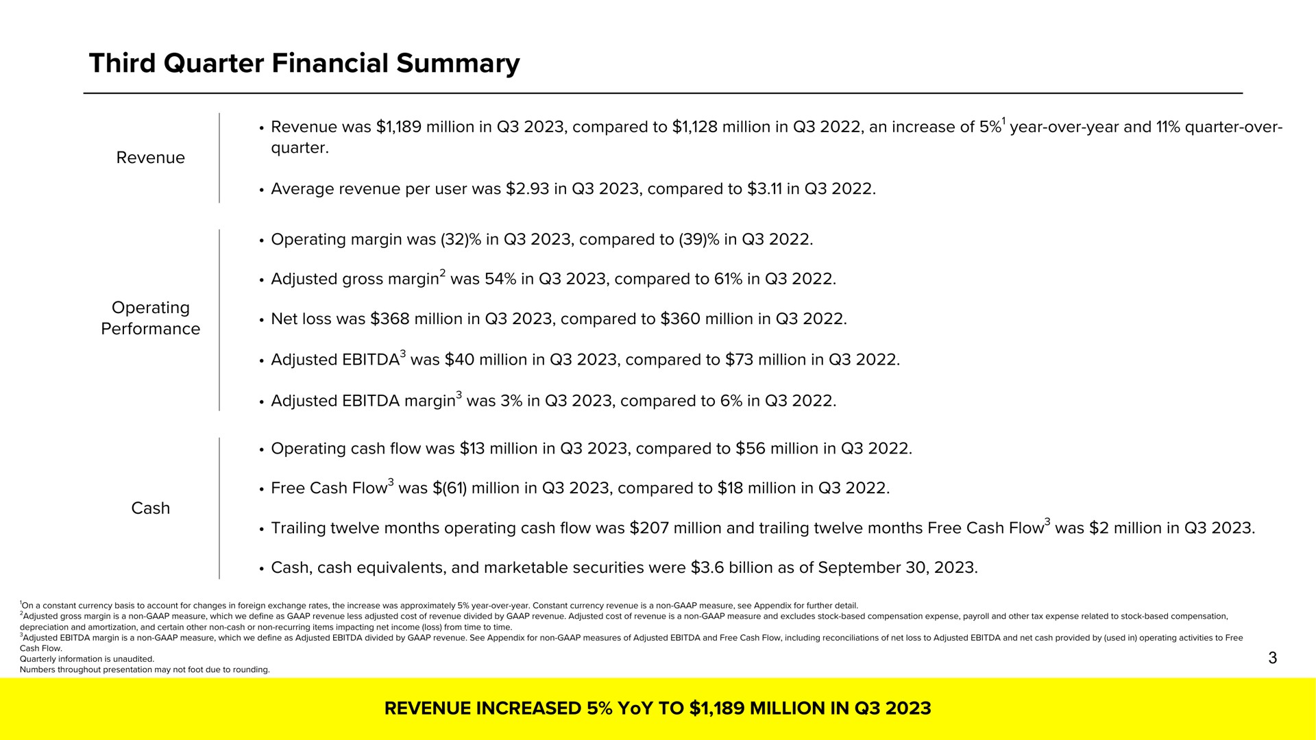third quarter financial summary | Snap Inc