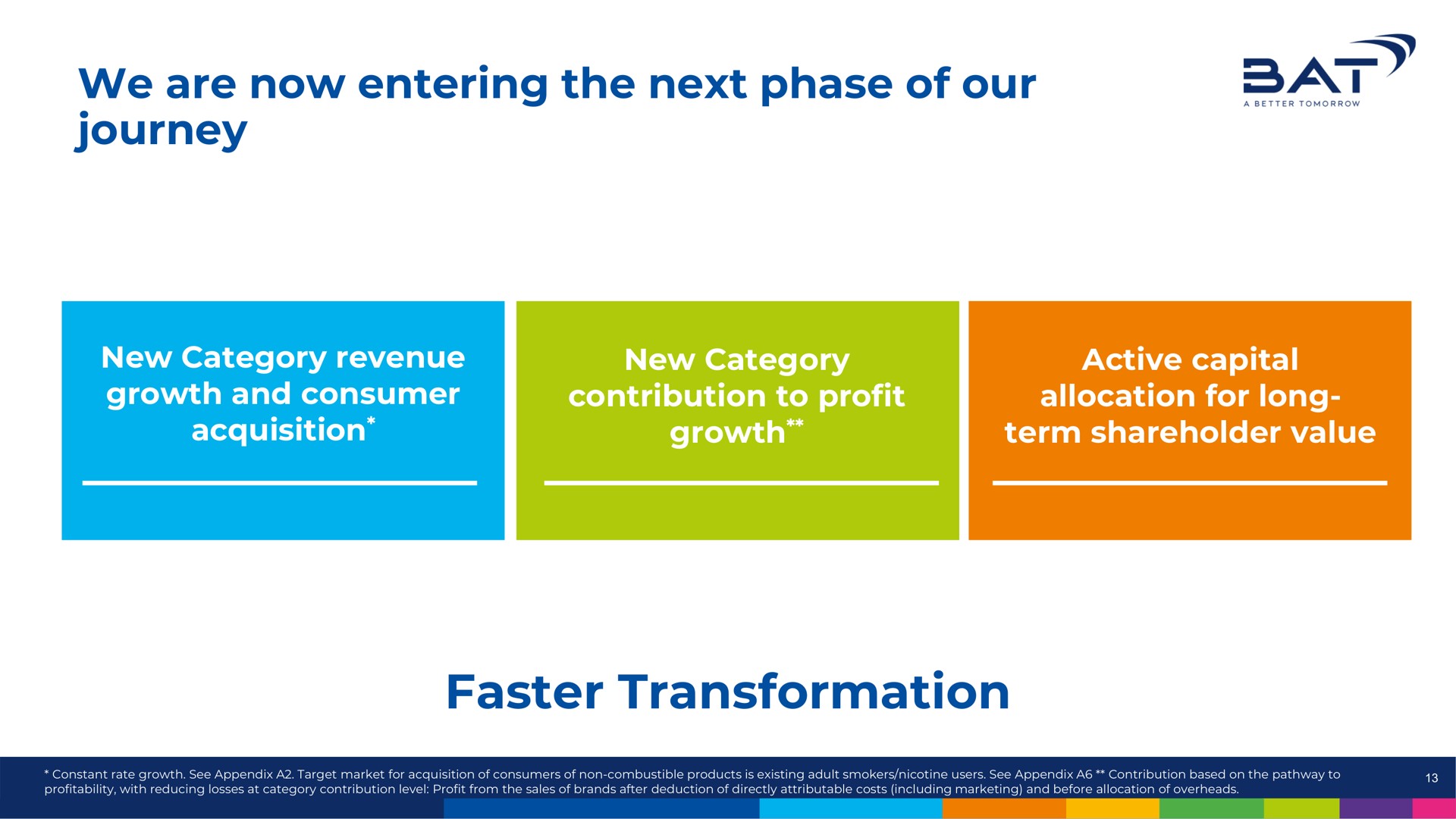 we are now entering the next phase of our journey faster transformation at | BAT