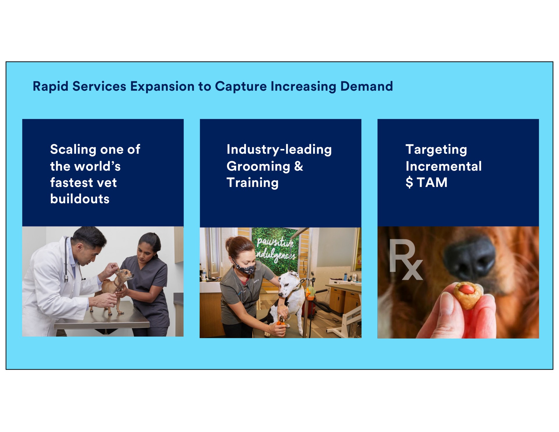 rapid services expansion to capture increasing demand scaling one of the world vet industry leading grooming training targeting incremental tam | Petco