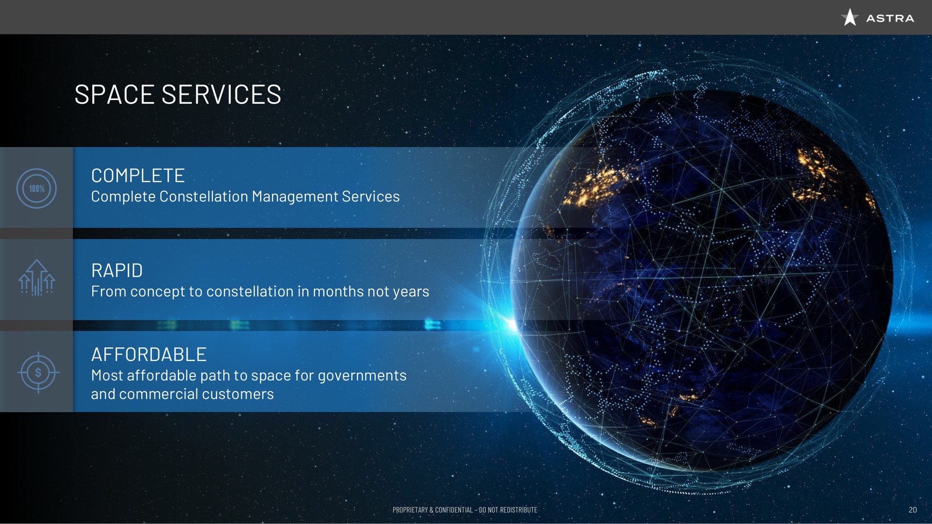 space services complete complete constellation management services rapid from concept to constellation in months not years affordable most affordable path to space for governments and commercial customers | Astra