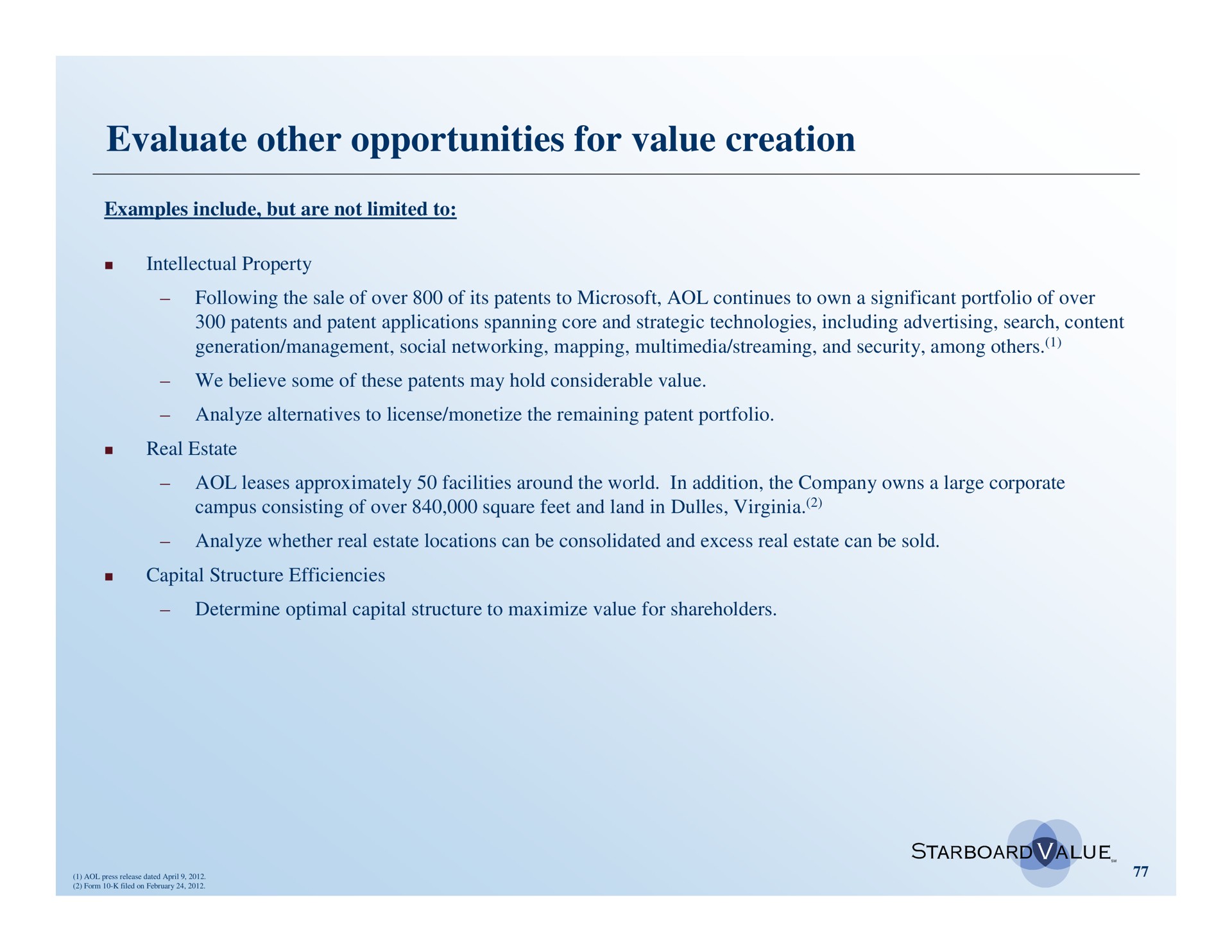 evaluate other opportunities for value creation | Starboard Value
