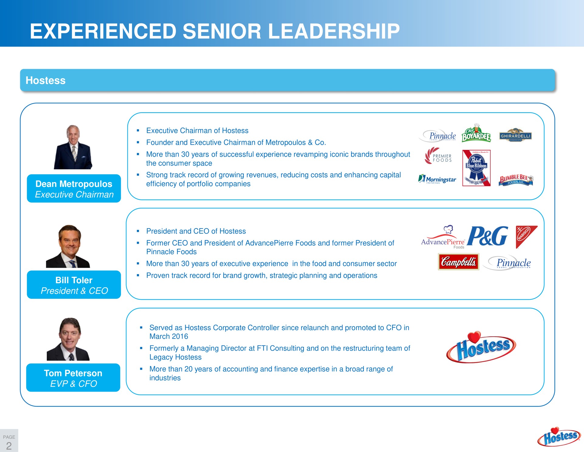 experienced senior leadership | Hostess