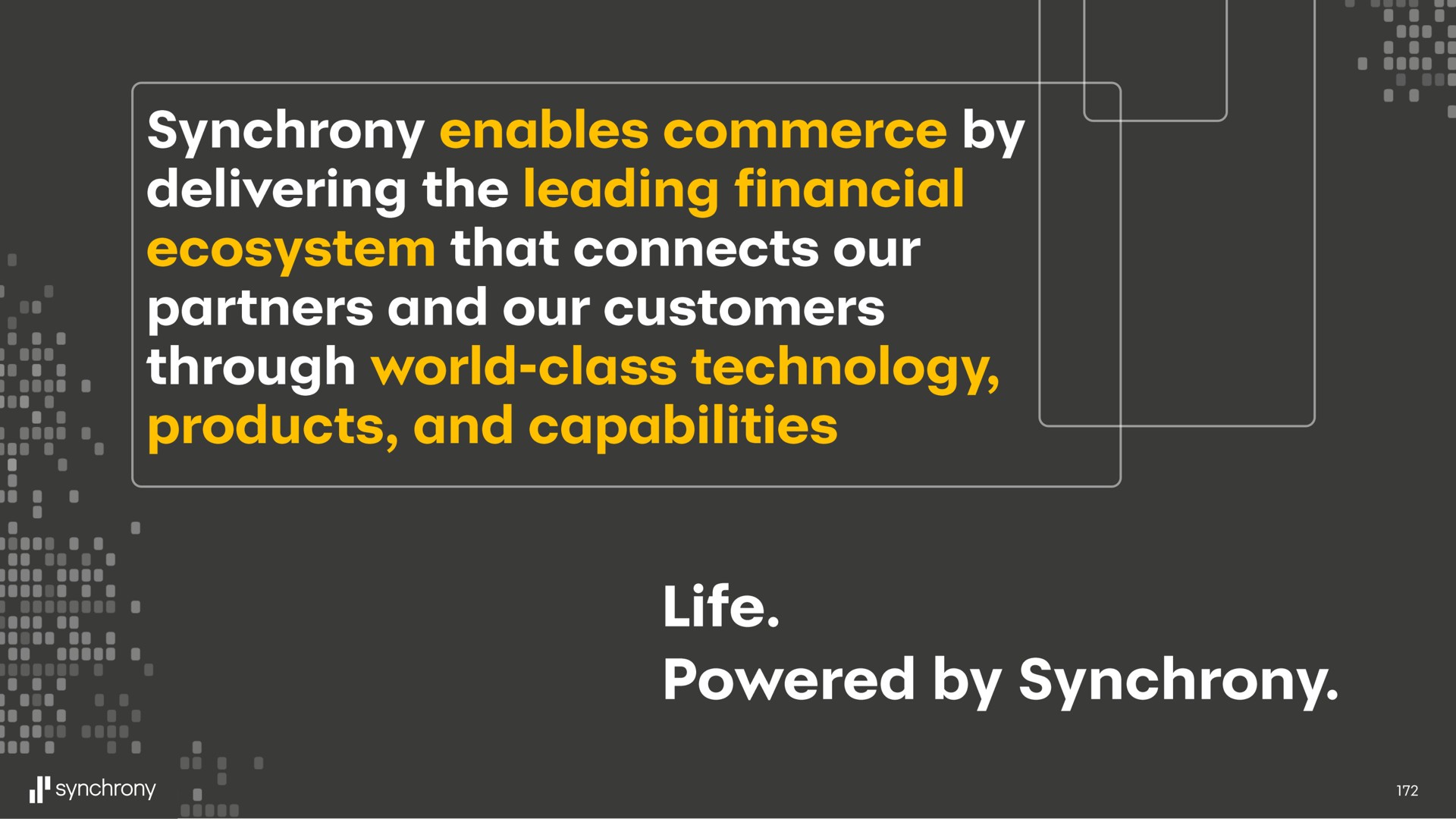 synchrony enables commerce by delivering the leading financial ecosystem that connects our partners and our customers through world class technology products and capabilities life powered by synchrony | Synchrony Financial
