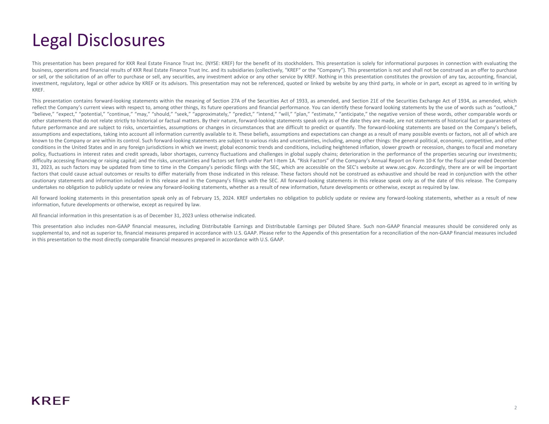 legal disclosures | KKR Real Estate Finance Trust