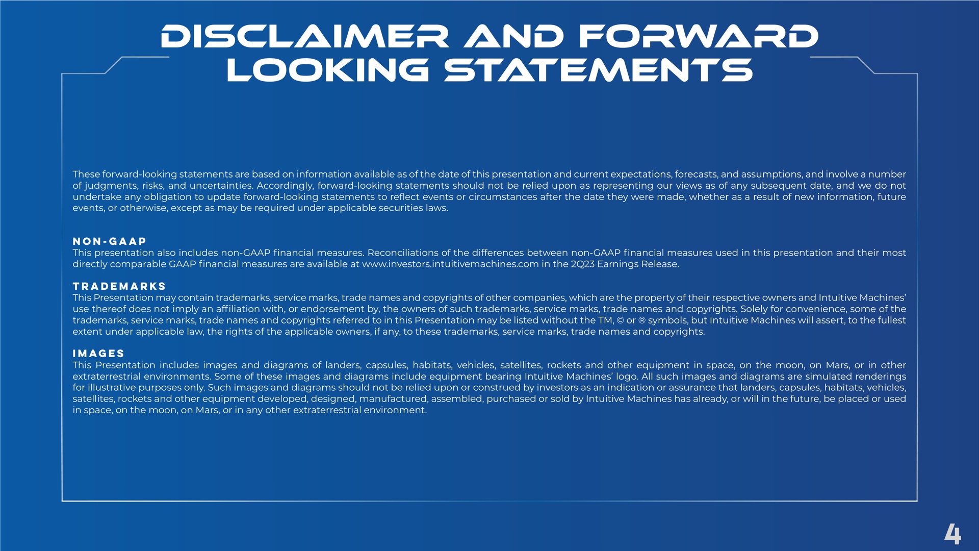 disclaimer and forward looking statements in | Intuitive Machines