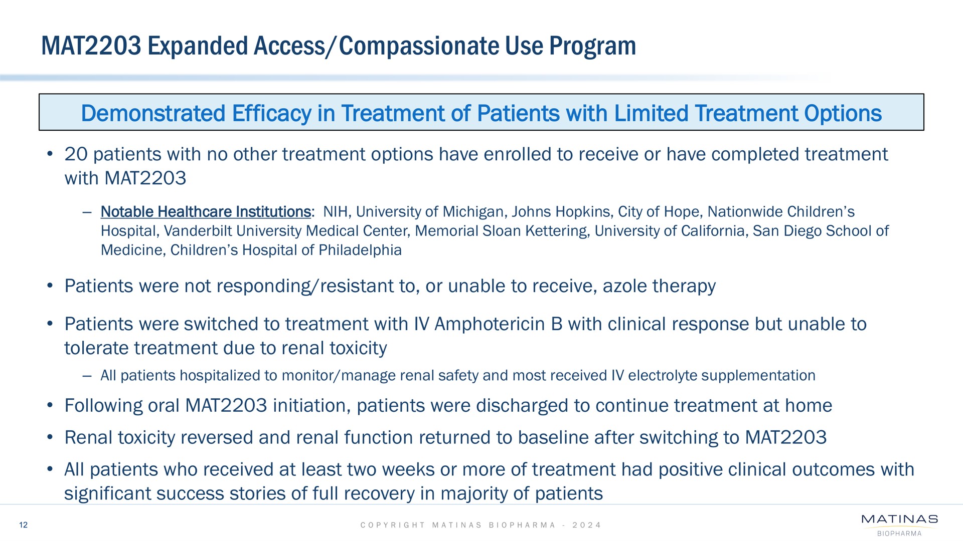 mat expanded access compassionate use program demonstrated efficacy in treatment of patients with limited treatment options | Matinas BioPharma