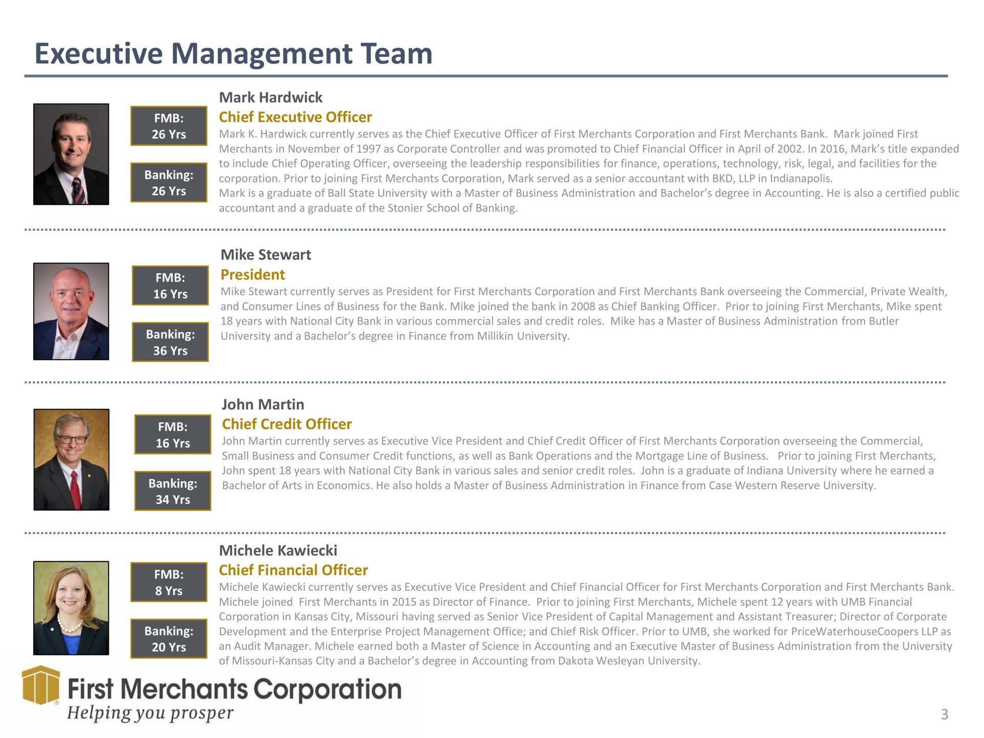 executive management team first merchants corporation helping you prosper | First Merchants