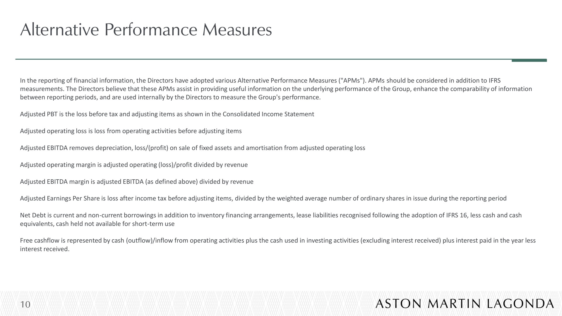 alternative performance measures | Aston Martin