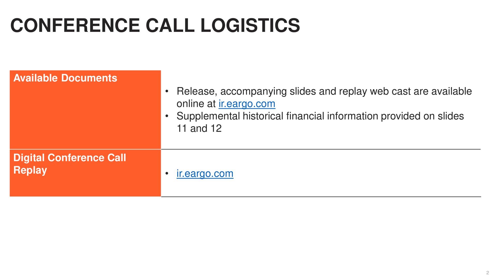 conference call logistics | Eargo