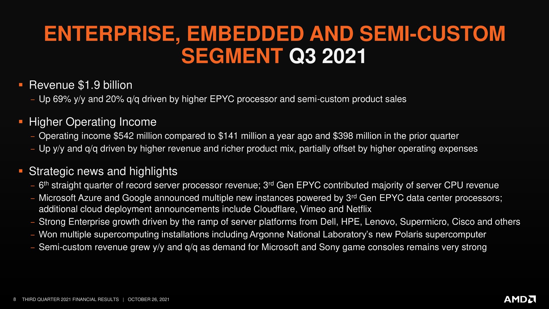 enterprise embedded and semi custom segment | AMD
