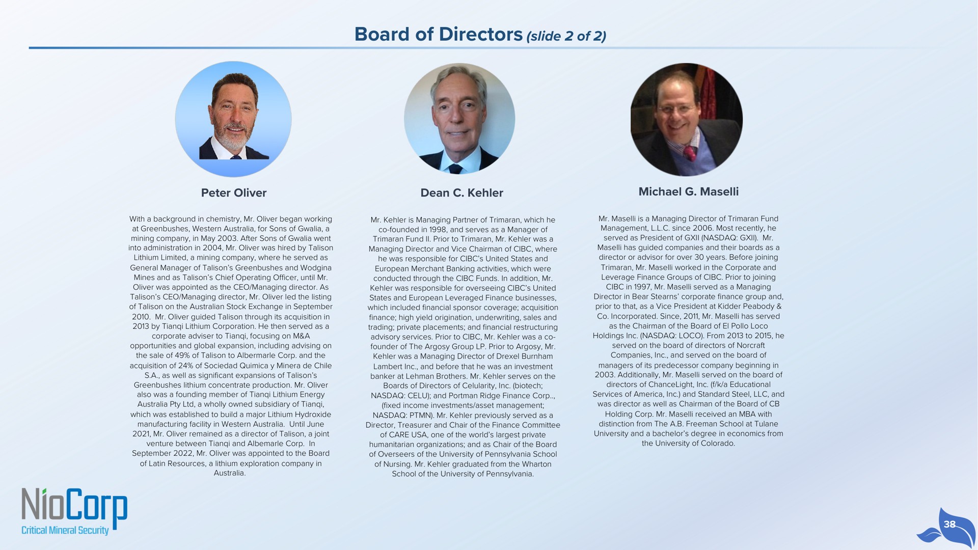 board of directors slide of we | NioCorp