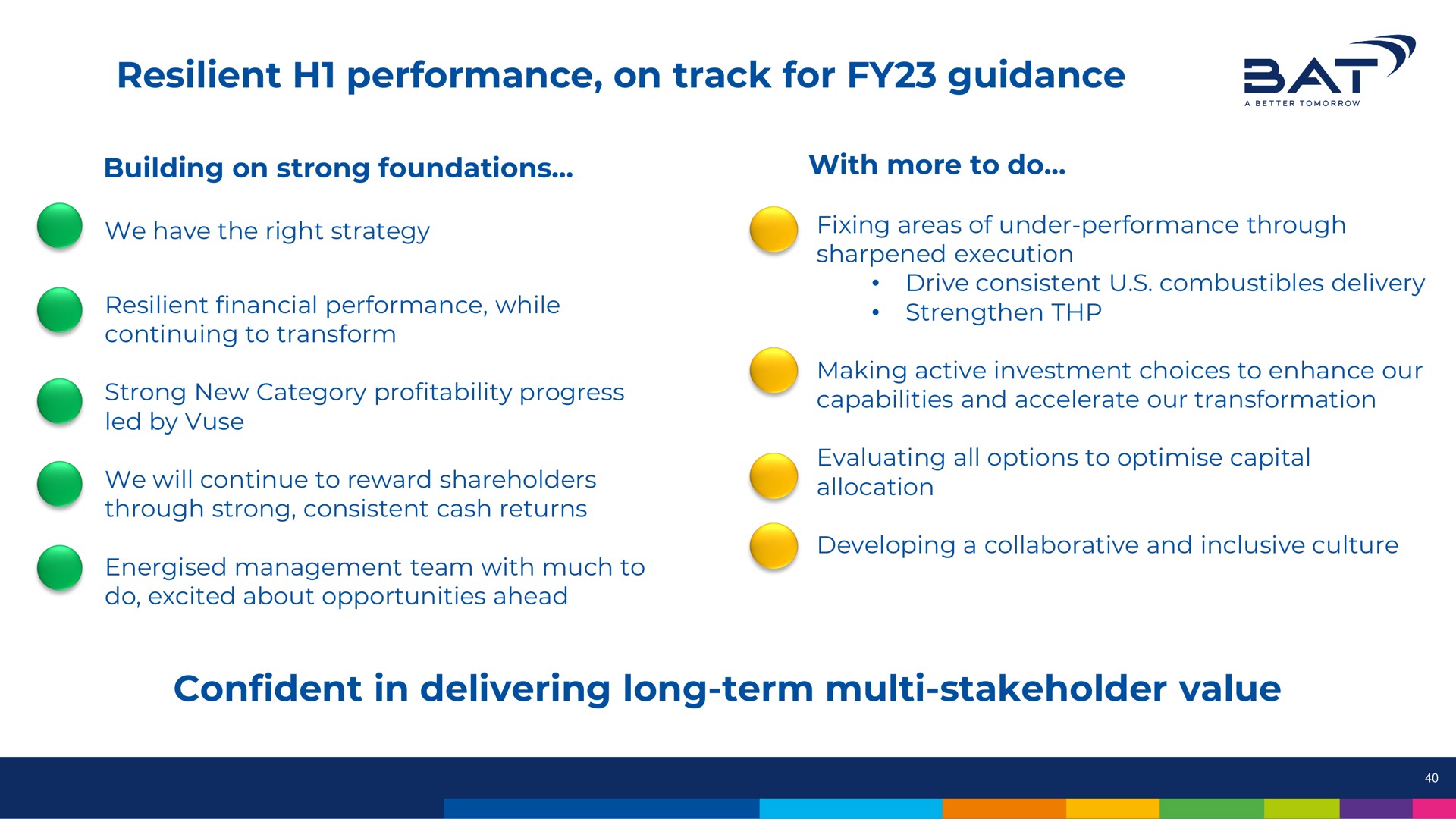 resilient performance on track for guidance confident in delivering long term stakeholder value sat | BAT