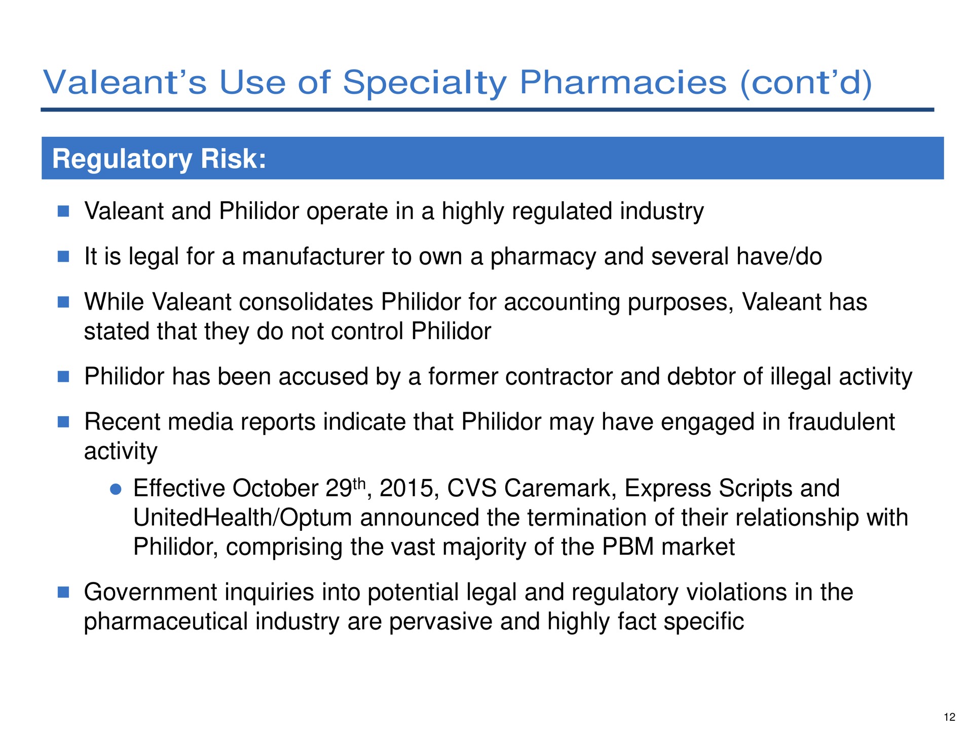 use of specialty pharmacies regulatory risk axe am at | Pershing Square
