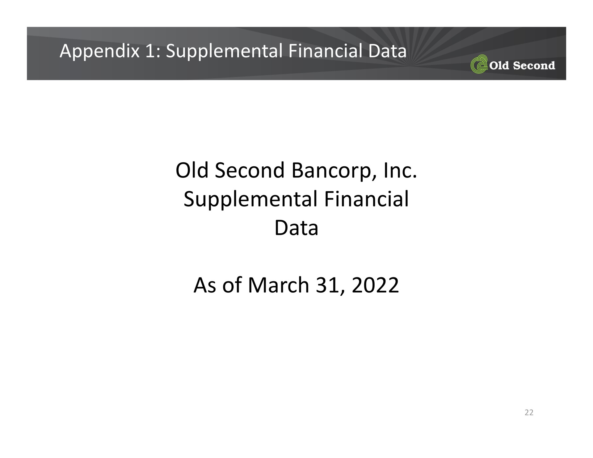 appendix supplemental financial data old second supplemental financial data as of march | Old Second Bancorp