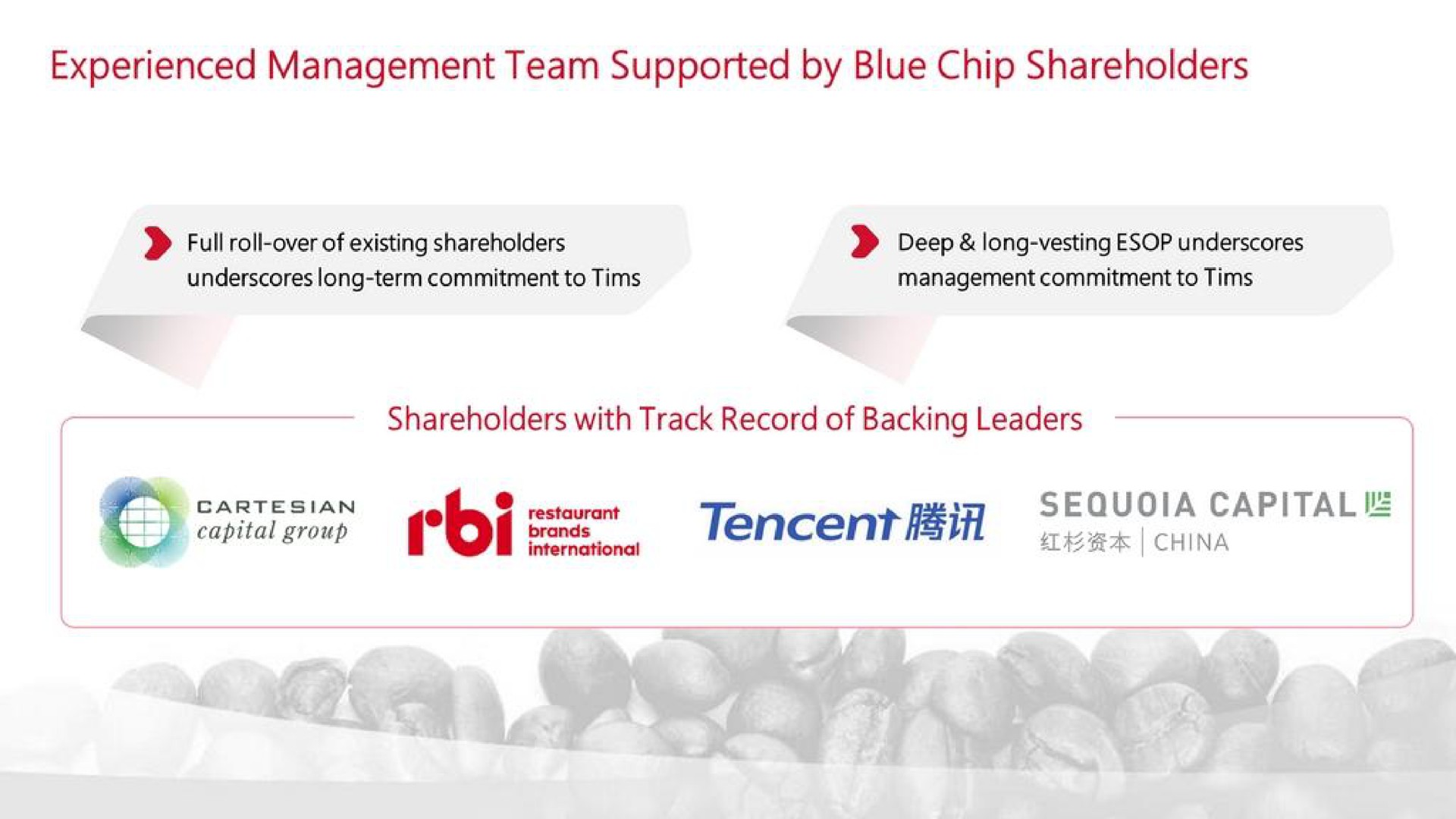 experienced management team supported by blue chip shareholders tate capital | Tim Hortons China