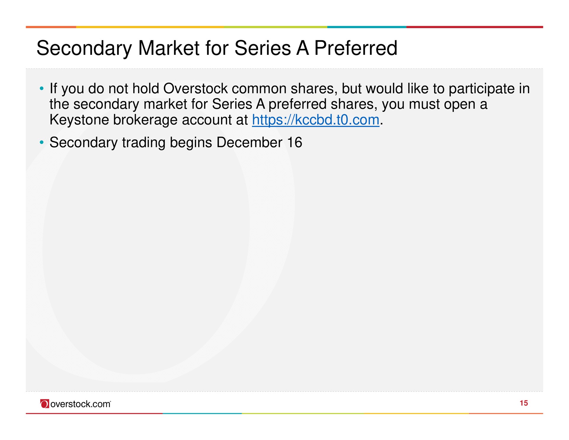 secondary market for series a preferred | Overstock