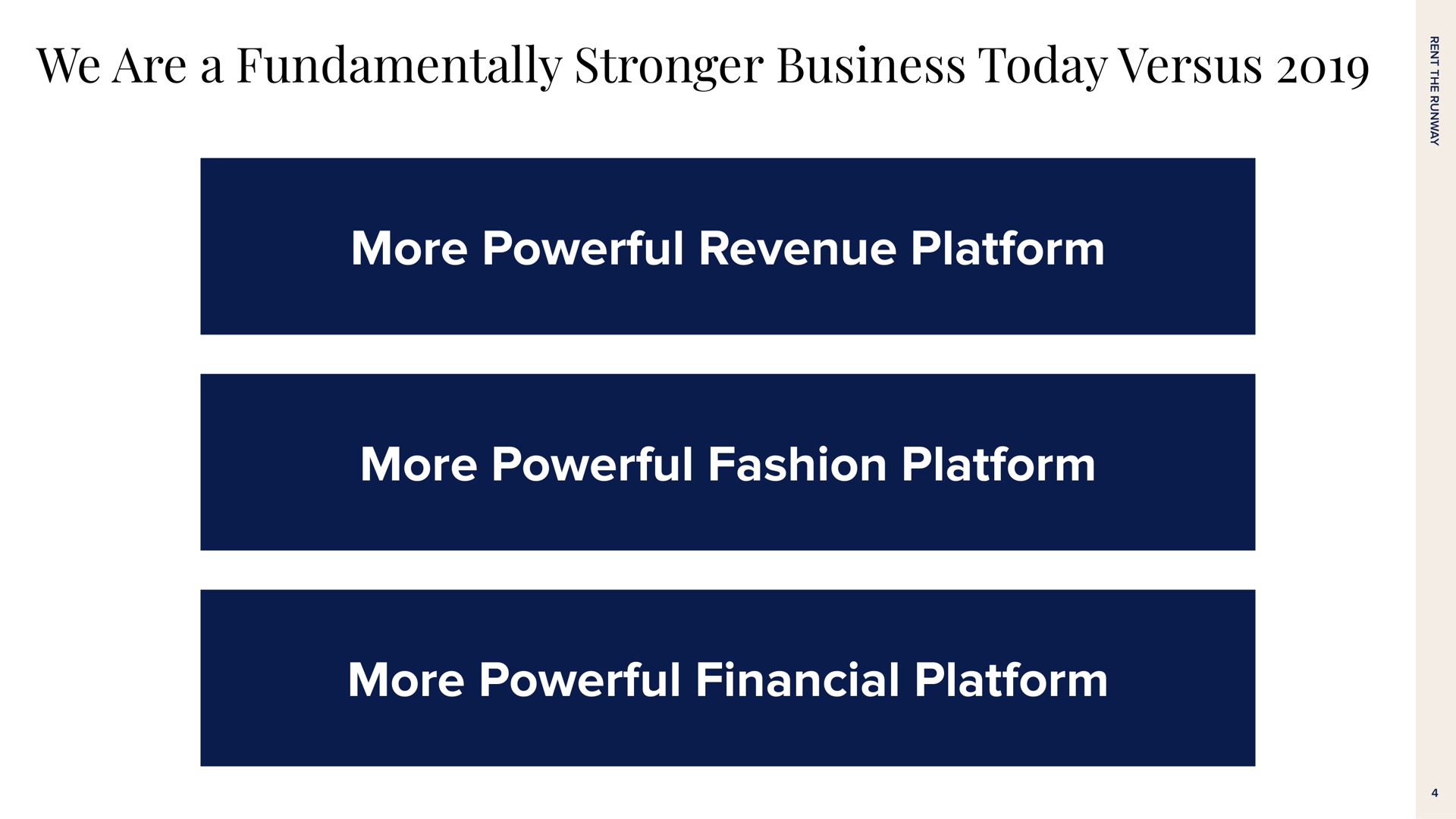 we are a fundamentally business today versus more powerful revenue platform more powerful fashion platform more powerful financial platform | Rent The Runway