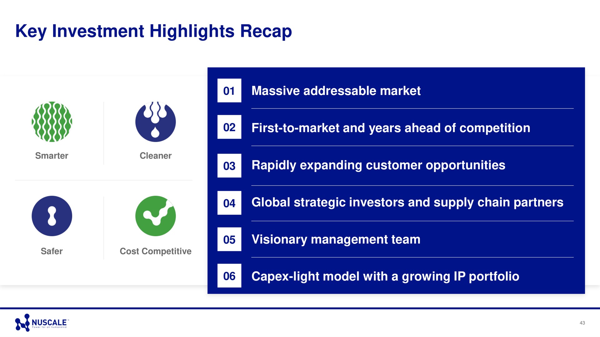 key investment highlights recap seg | Nuscale