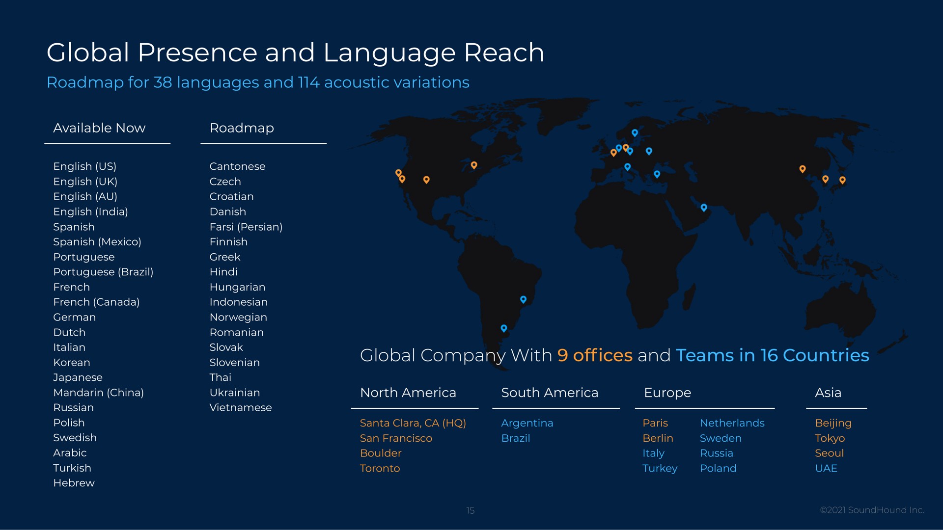 global presence and language reach global company with of ces and teams in countries | SoundHound