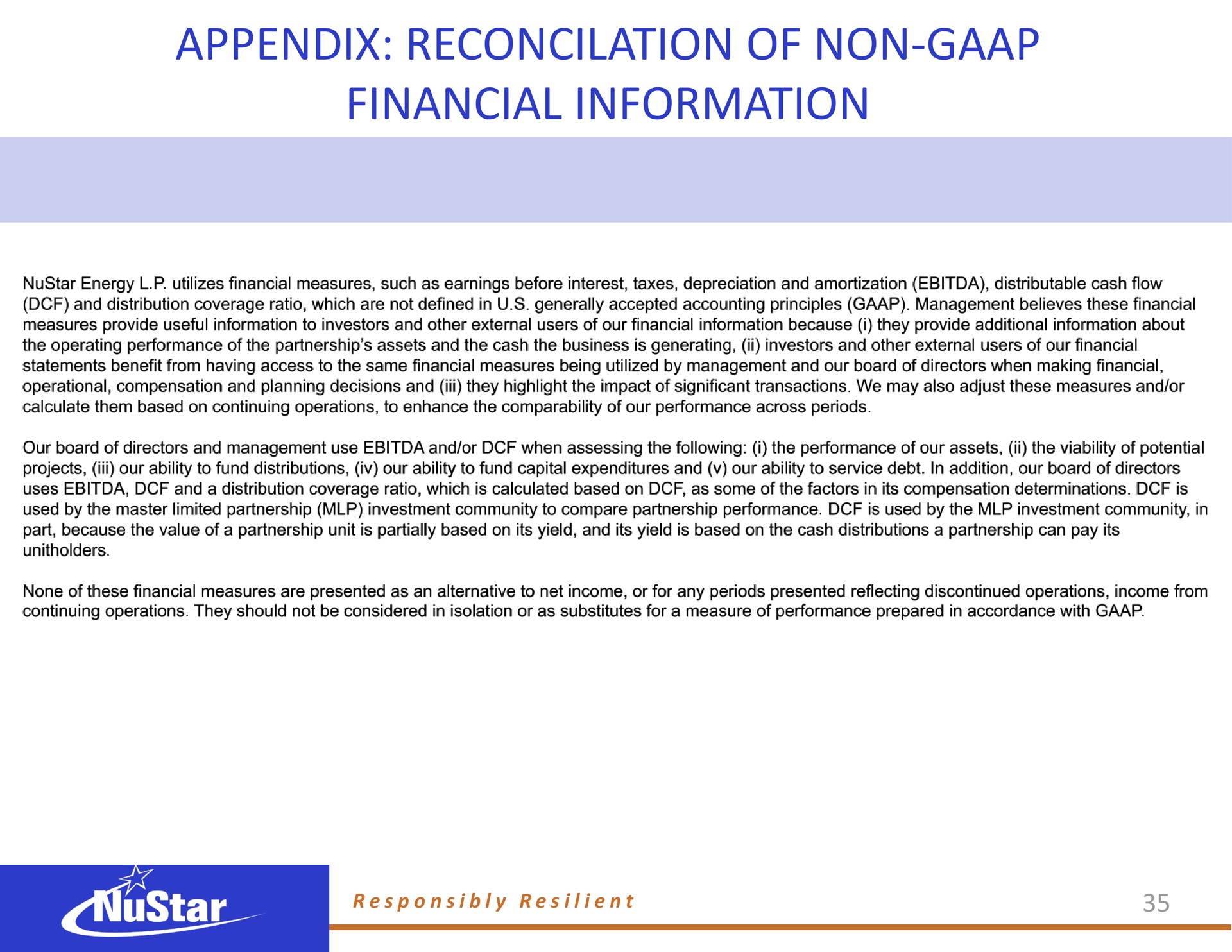 appendix of non financial information | NuStar Energy
