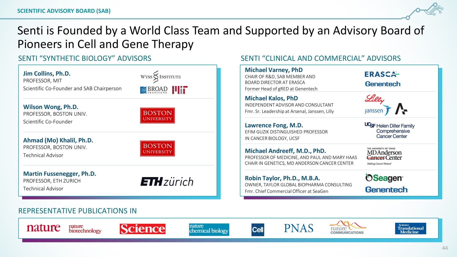 senti is founded by a world class team and supported by an advisory board of pioneers in cell and gene therapy gest | SentiBio