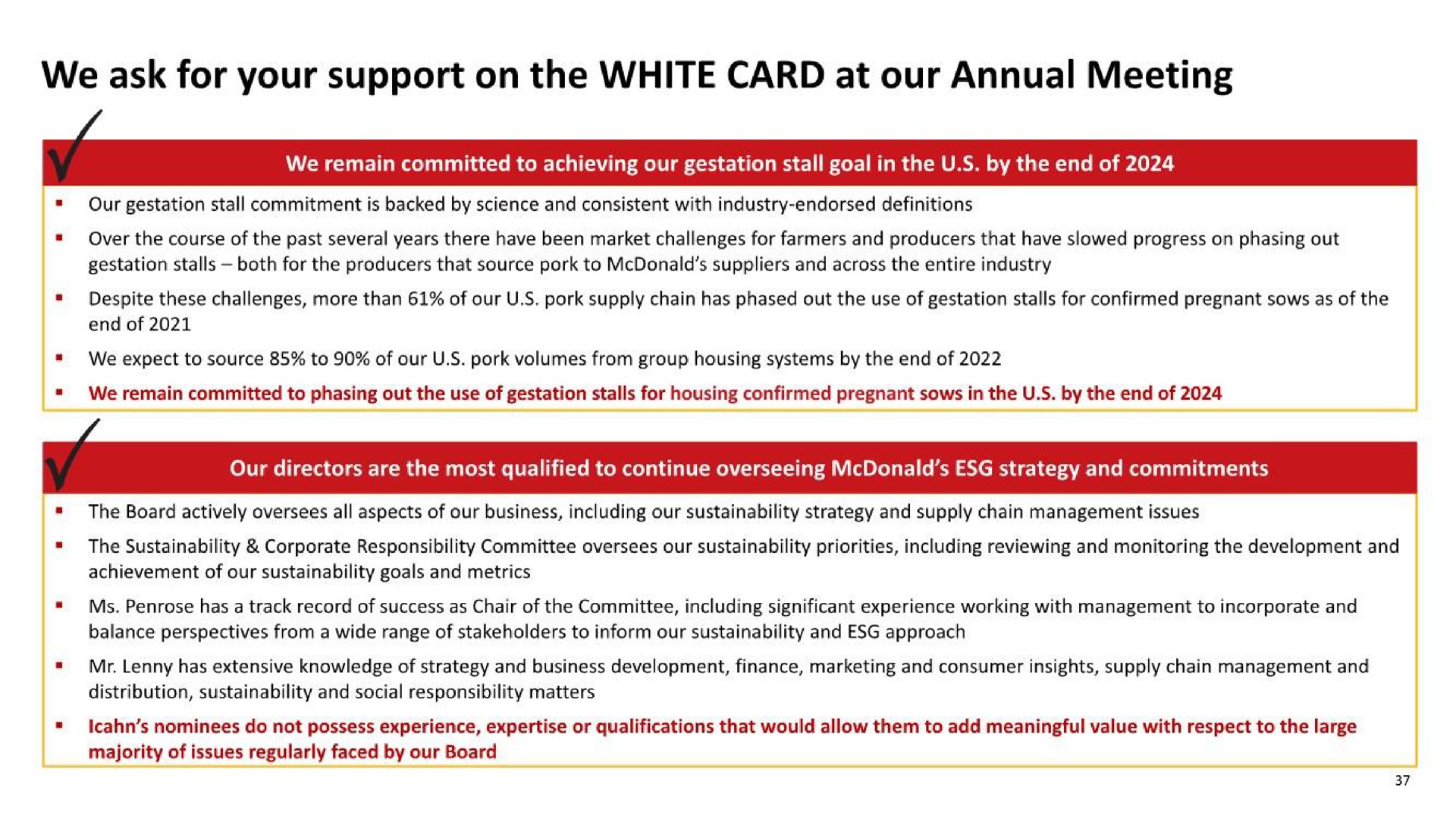 we ask for your support on the white card at our annual meeting | McDonald's