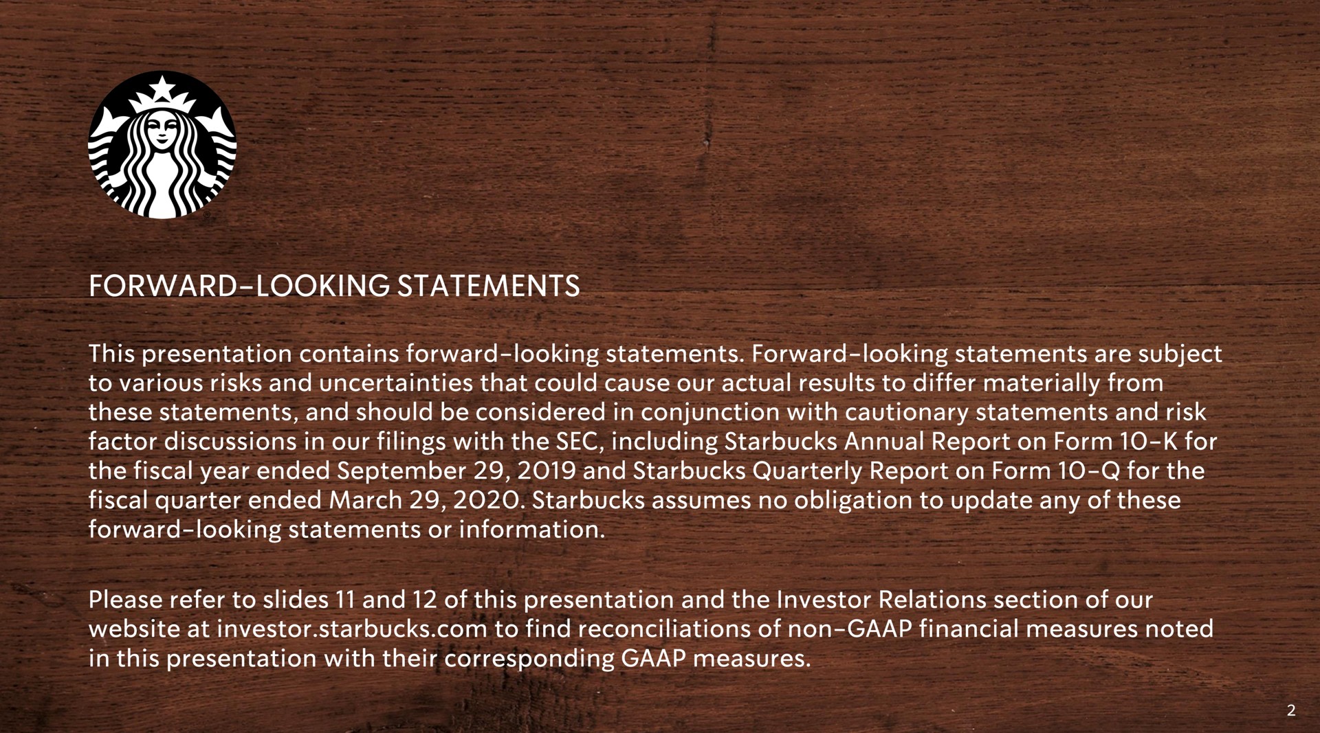 rie forward looking statements | Starbucks