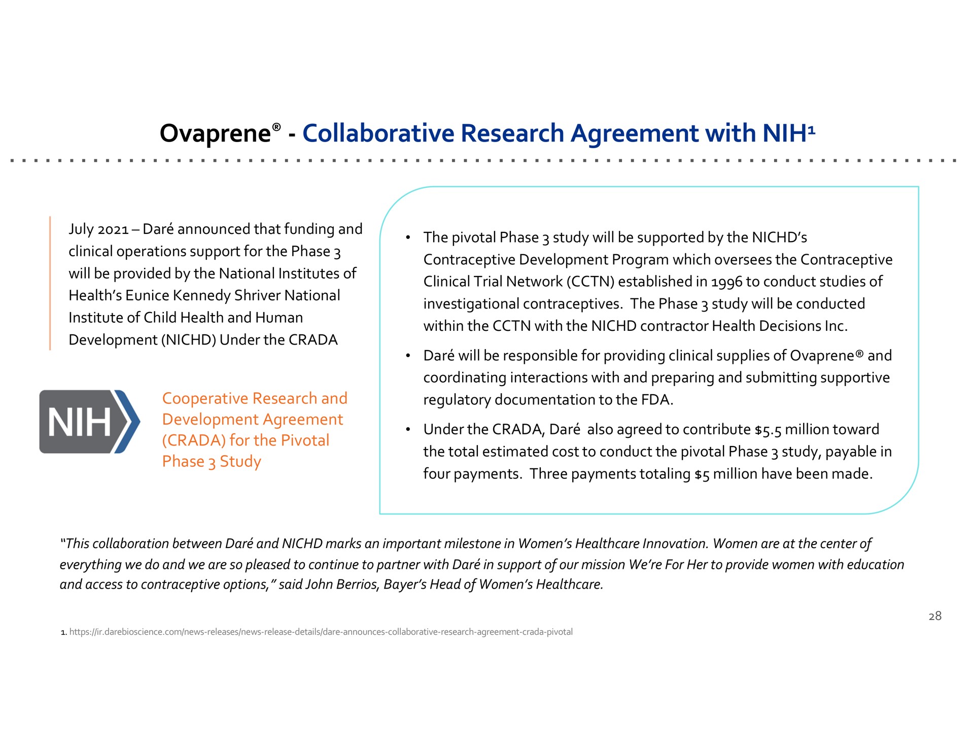 collaborative research agreement with | Dare Bioscience
