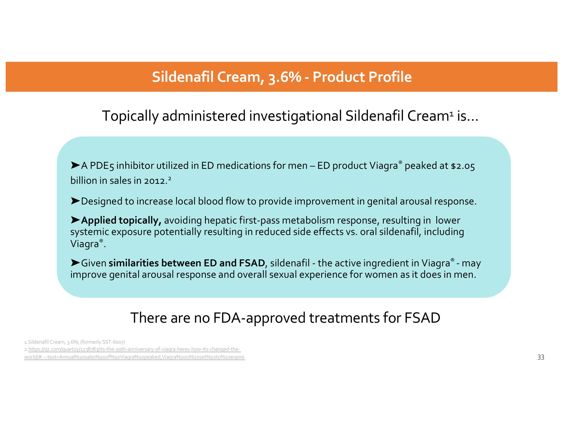 cream product profile topically administered investigational cream is a inhibitor utilized in medications for men product peaked at billion in sales in designed to increase local blood flow to provide improvement in genital arousal response applied topically avoiding hepatic first pass metabolism response resulting in lower systemic exposure potentially resulting in reduced side effects oral including given similarities between and the active ingredient in may improve genital arousal response and overall sexual experience for women as it does in men there are no approved treatments for | Dare Bioscience