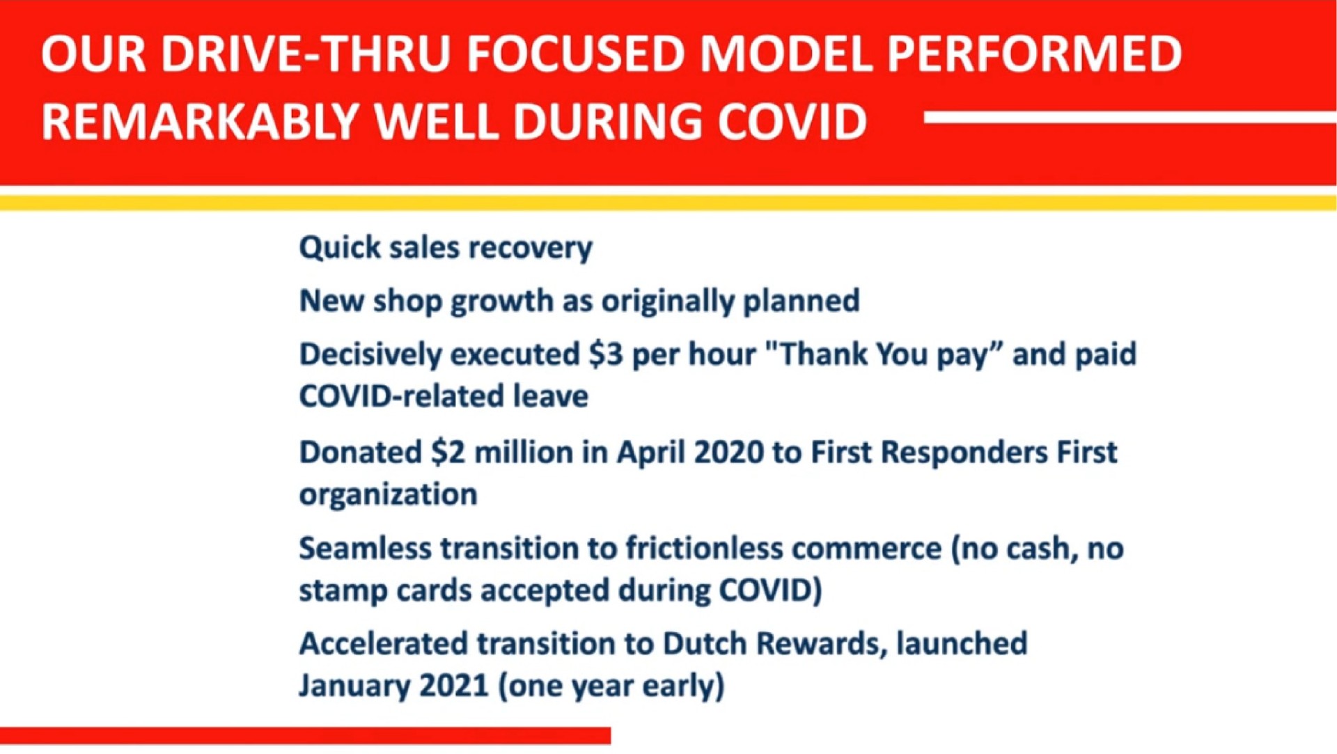 our drive focused model performed remarkably well during covid | Dutch Bros