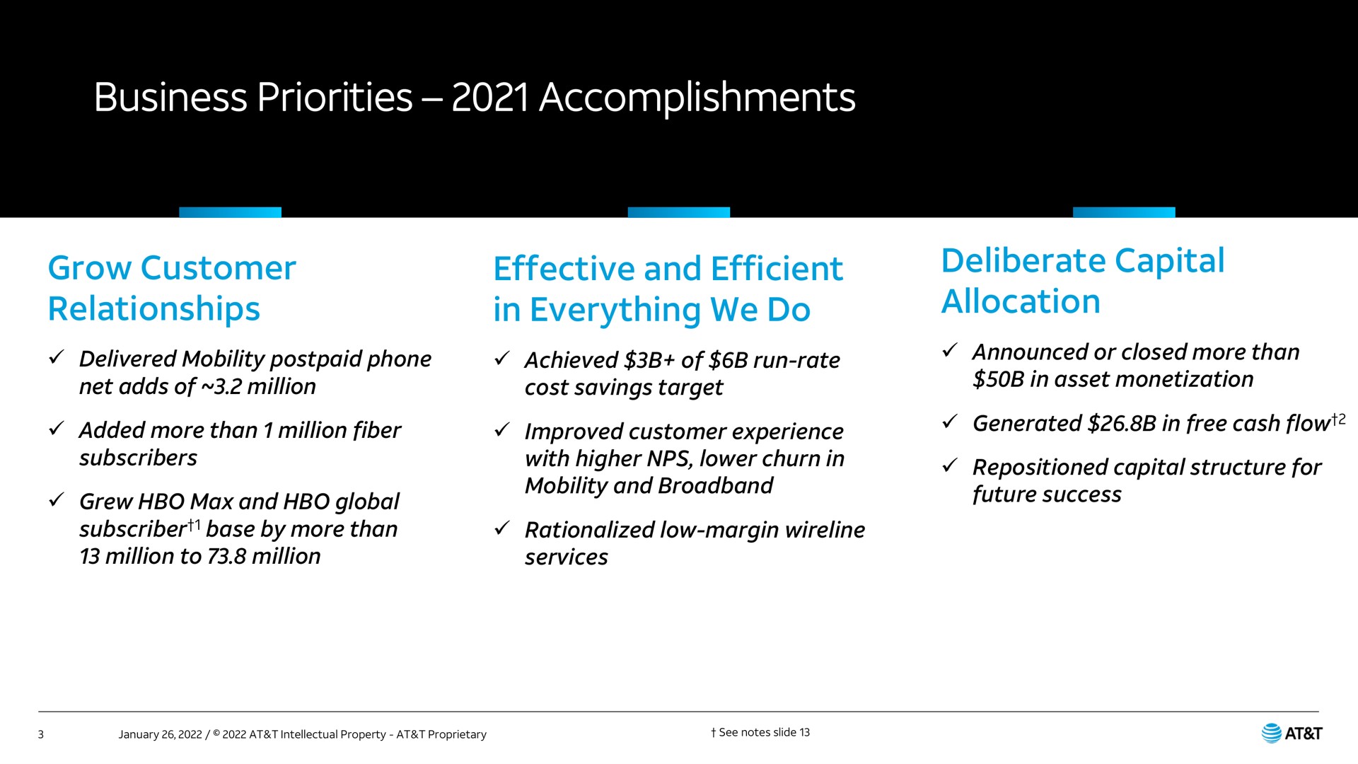 business priorities accomplishments | AT&T