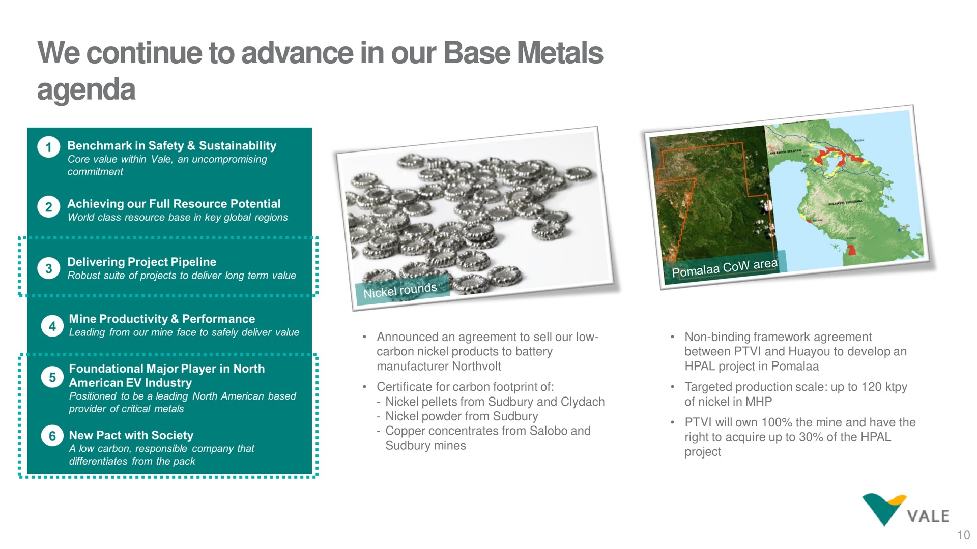 we continue to advance in our base metals agenda | Vale