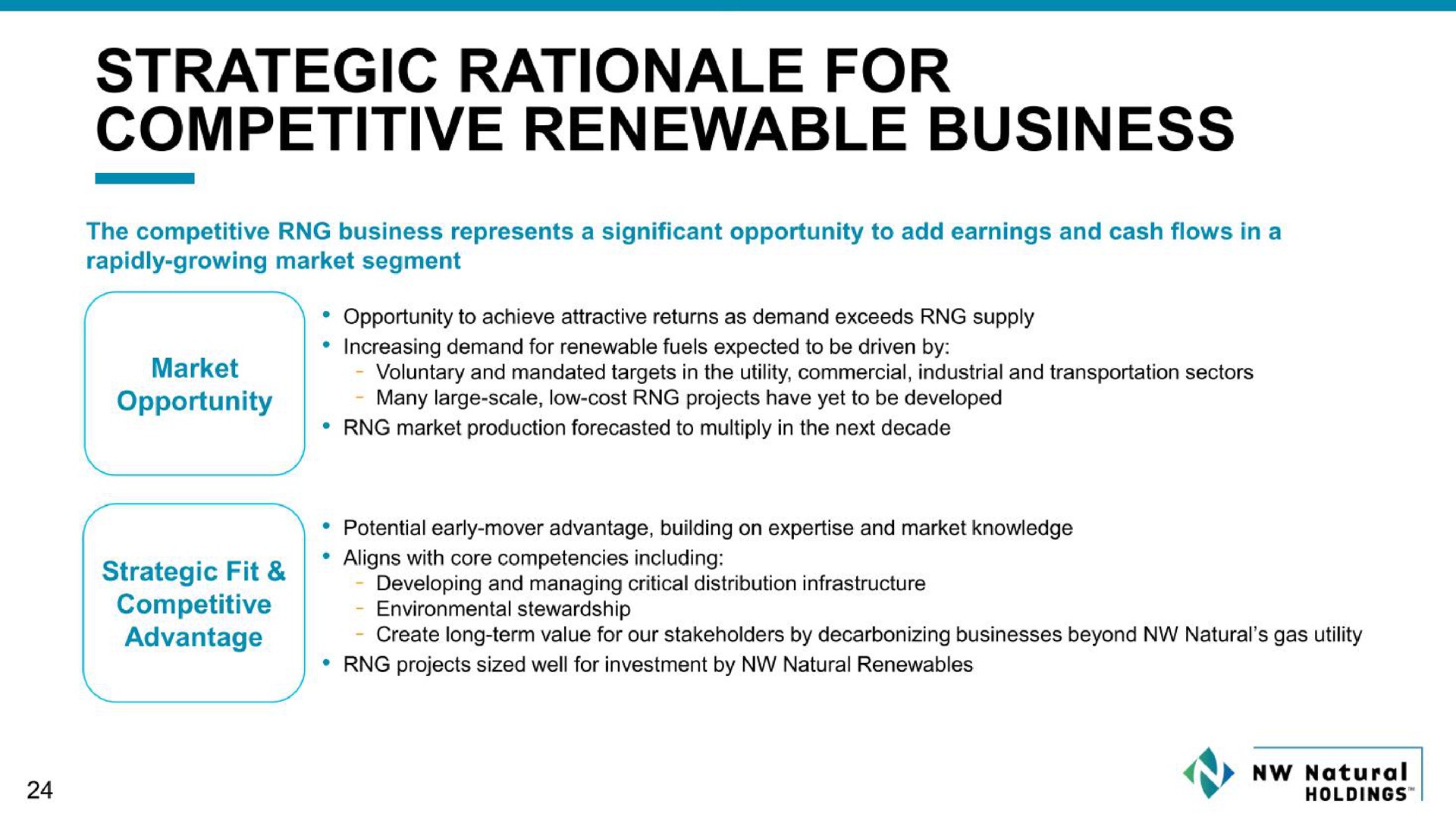 strategic rationale for competitive renewable business | NW Natural Holdings