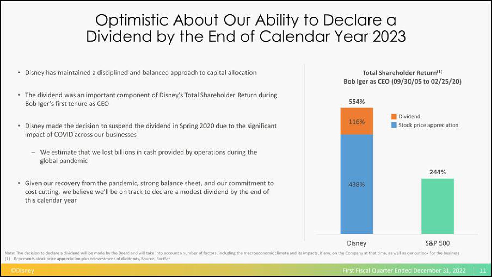 optimistic about our ability to declare a dividend by the end of calendar year | Disney