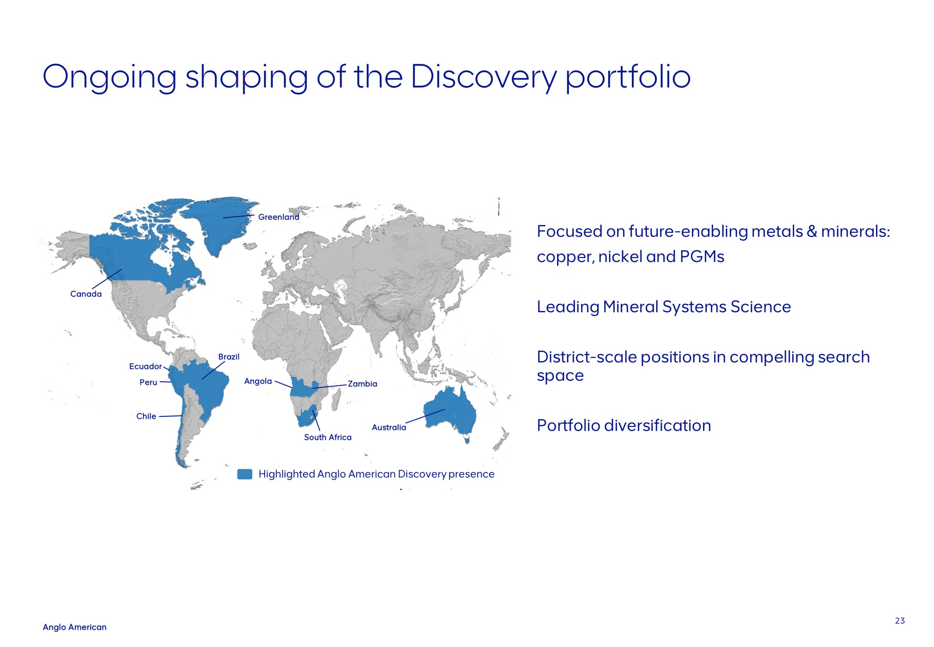 ongoing shaping of the discovery portfolio | AngloAmerican