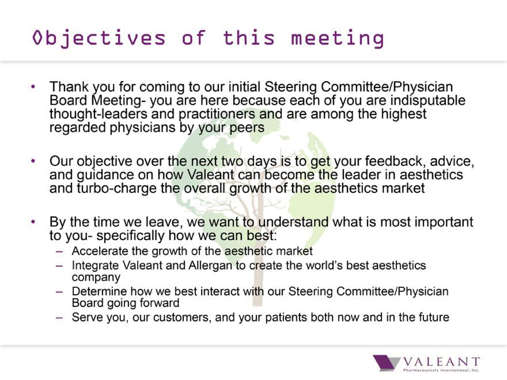 objectives of this meeting | Bausch Health Companies