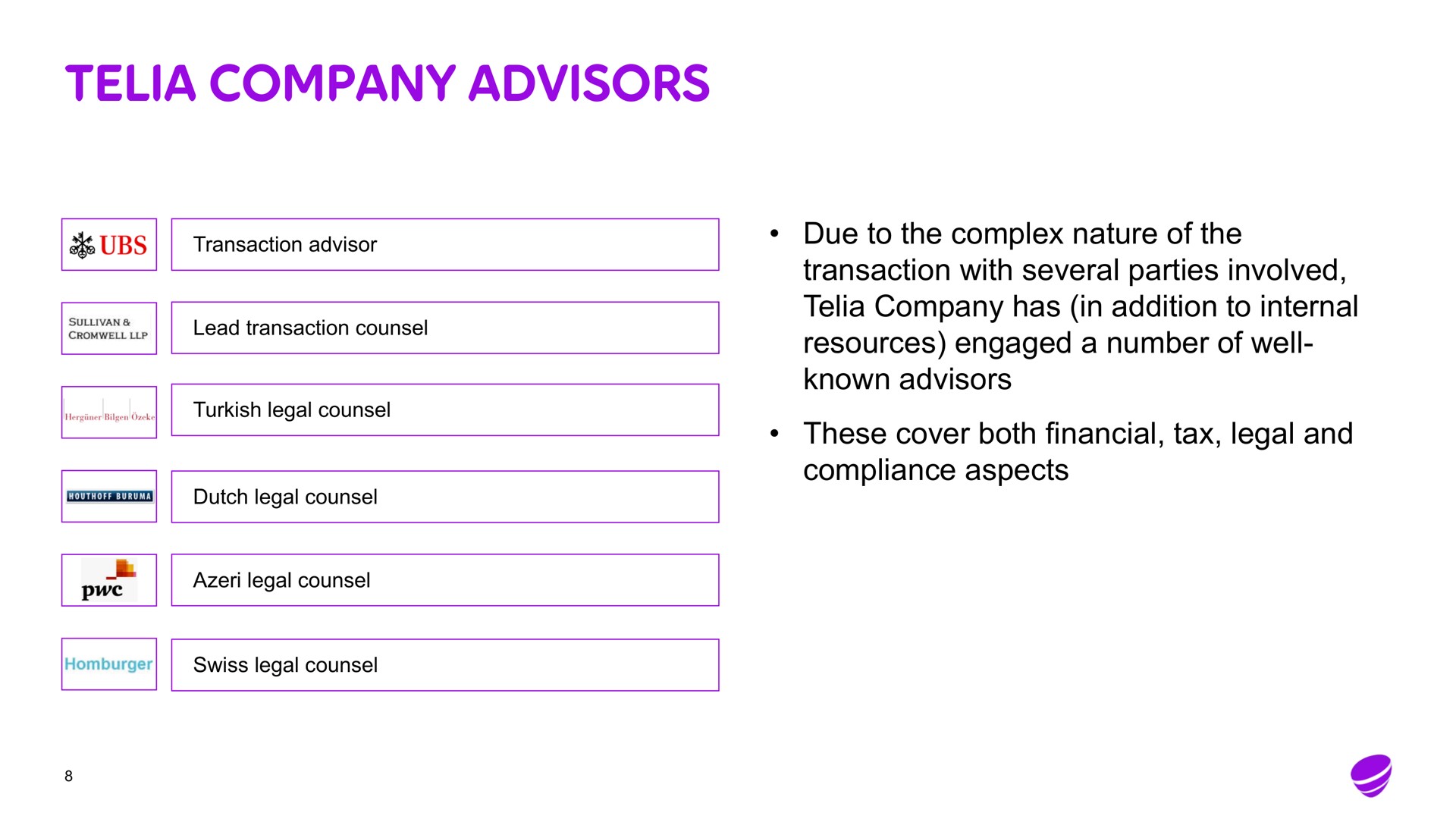 company advisors | Telia Company