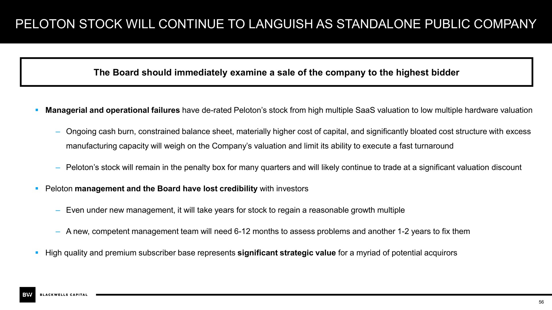 peloton stock will continue to languish as public company | Blackwells Capital