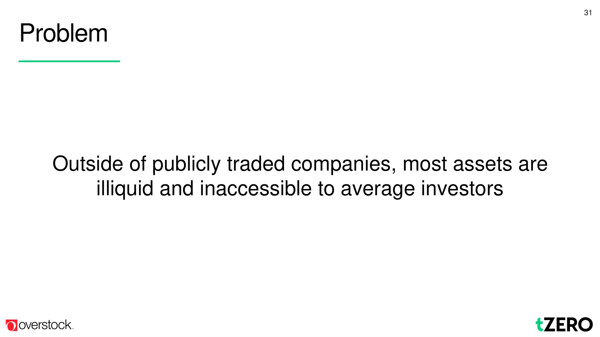 problem outside of publicly traded companies most assets are illiquid and inaccessible to average investors | Overstock