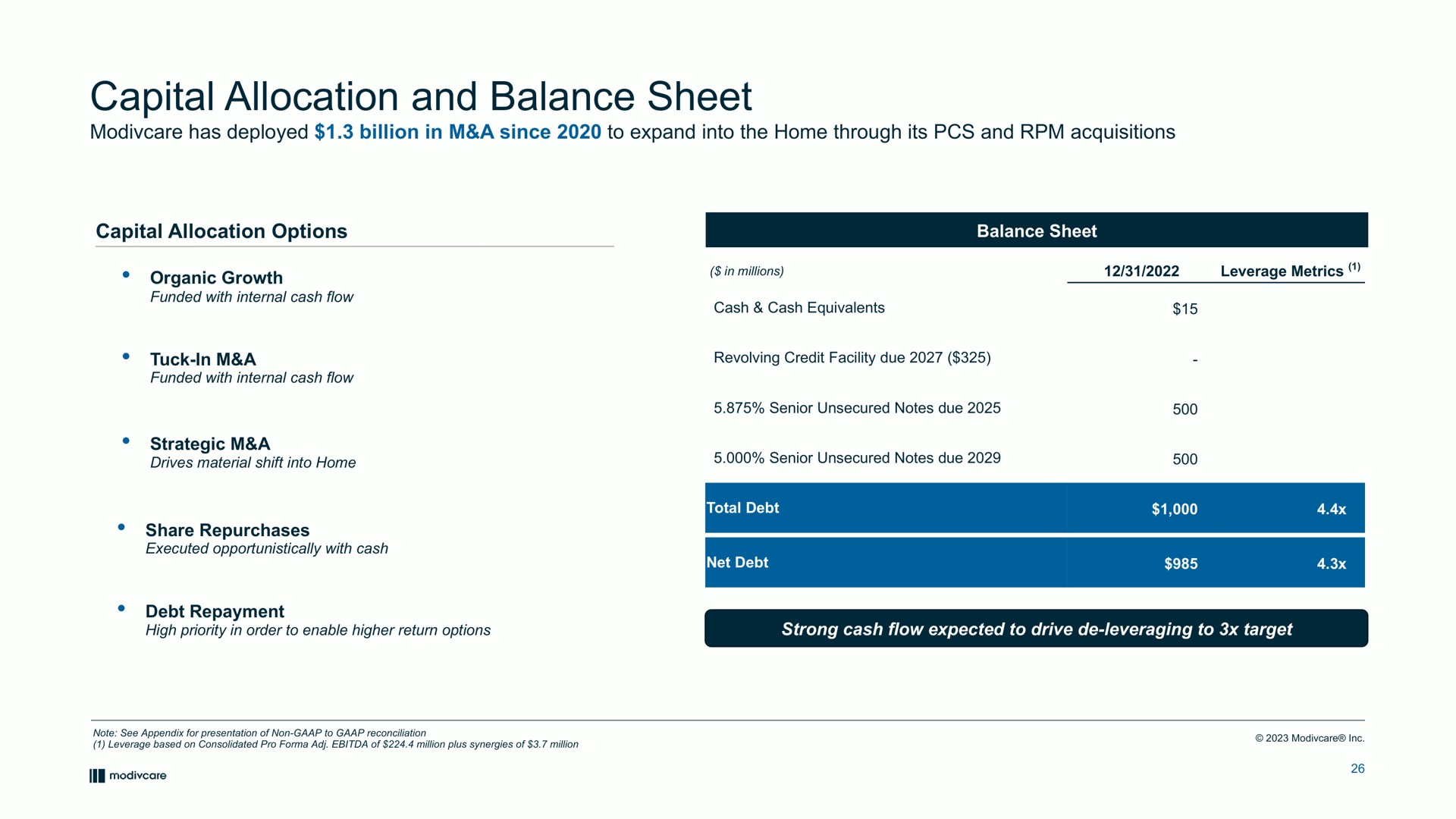 capital allocation and balance sheet | ModivCare
