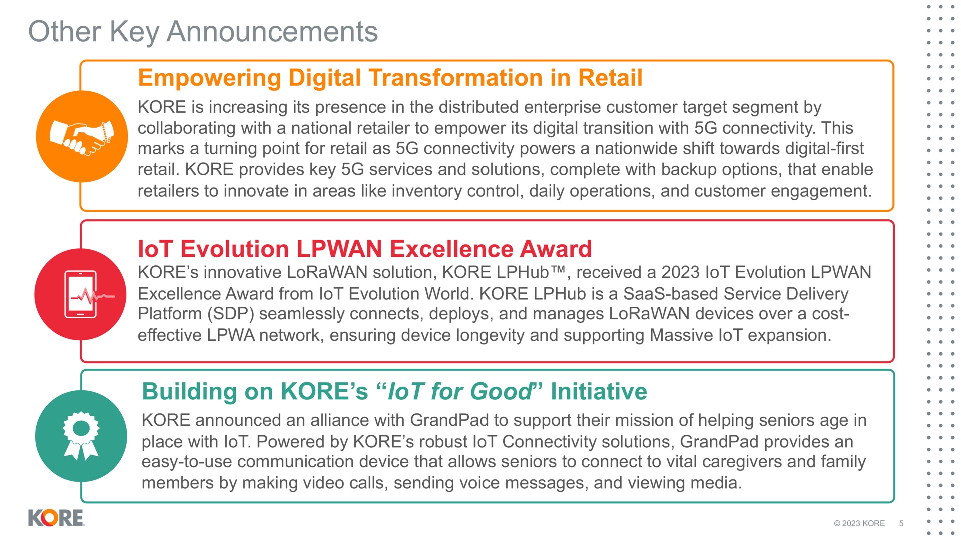 other key announcements empowering digital transformation in retail evolution excellence award building on kore for good initiative lot lot | Kore
