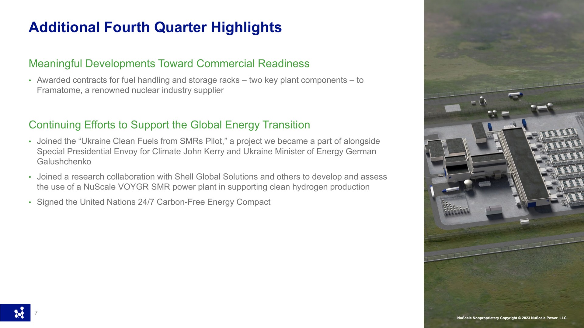 additional fourth quarter highlights meaningful developments toward commercial readiness continuing efforts to support the global energy transition | Nuscale