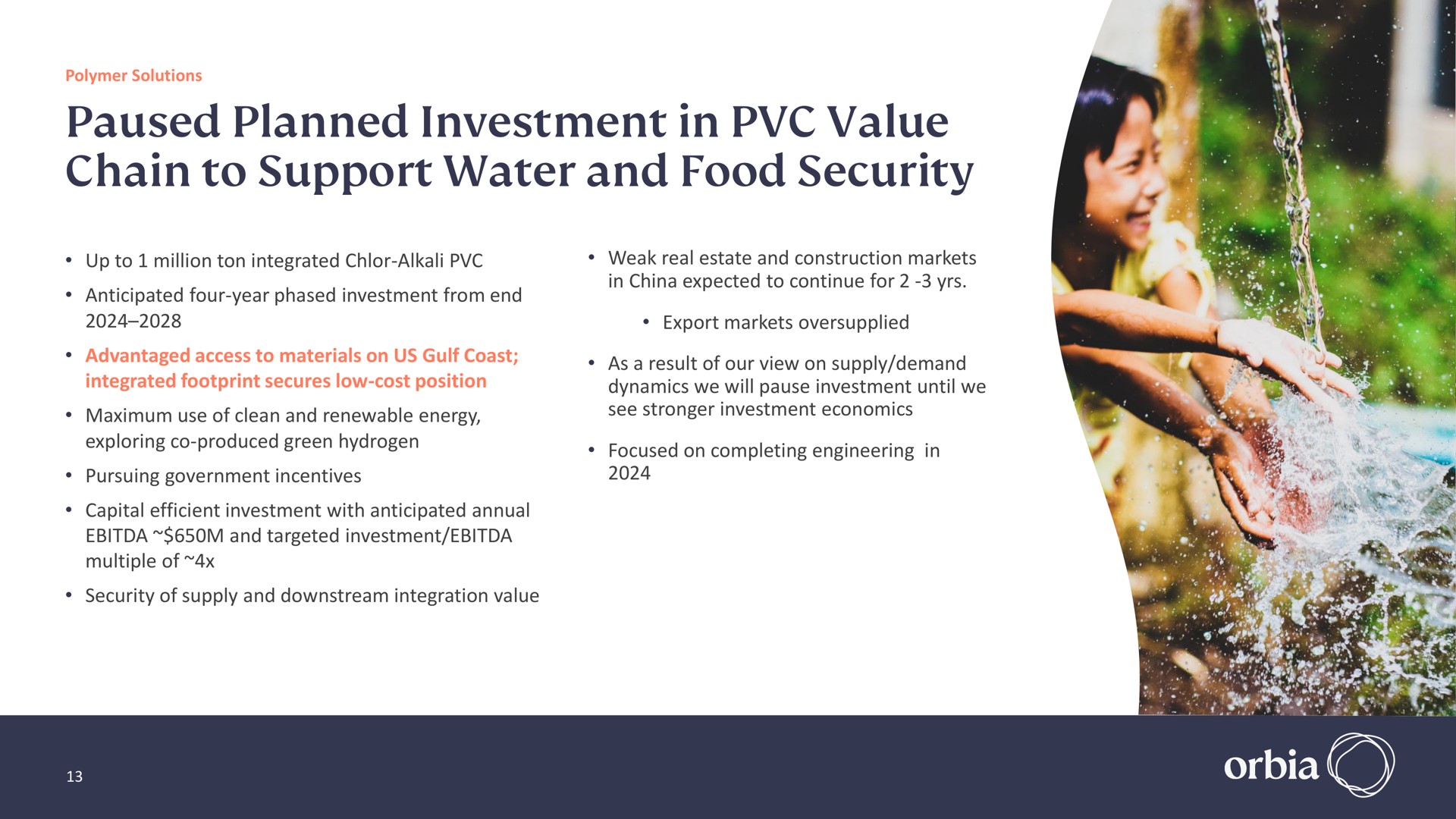 paused planned investment in value chain to support water and food security | Orbia