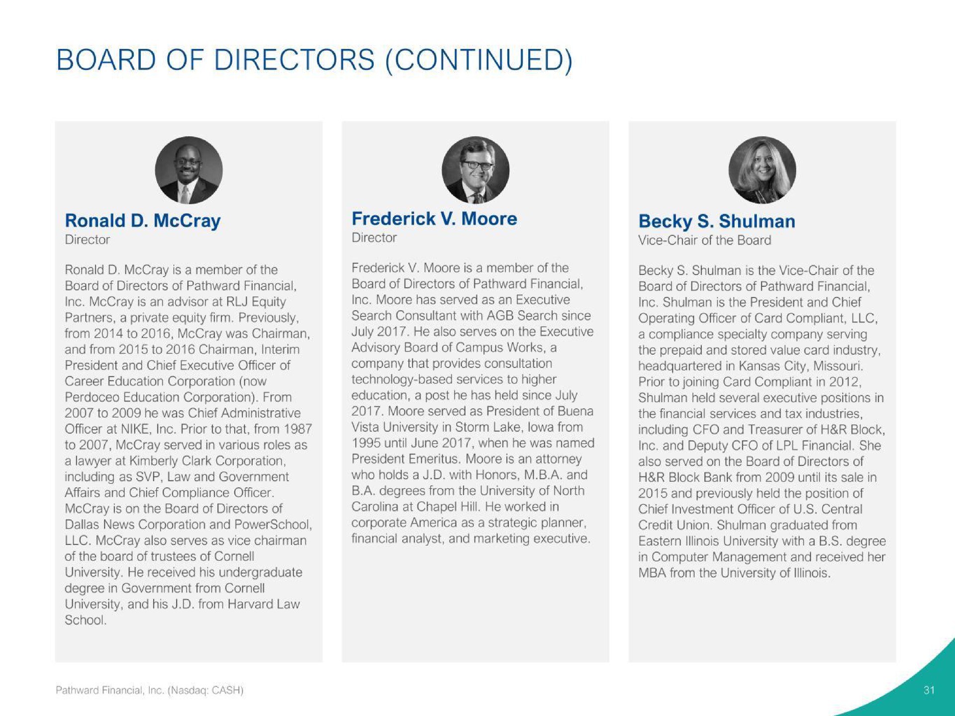 board of directors continued | Pathward Financial