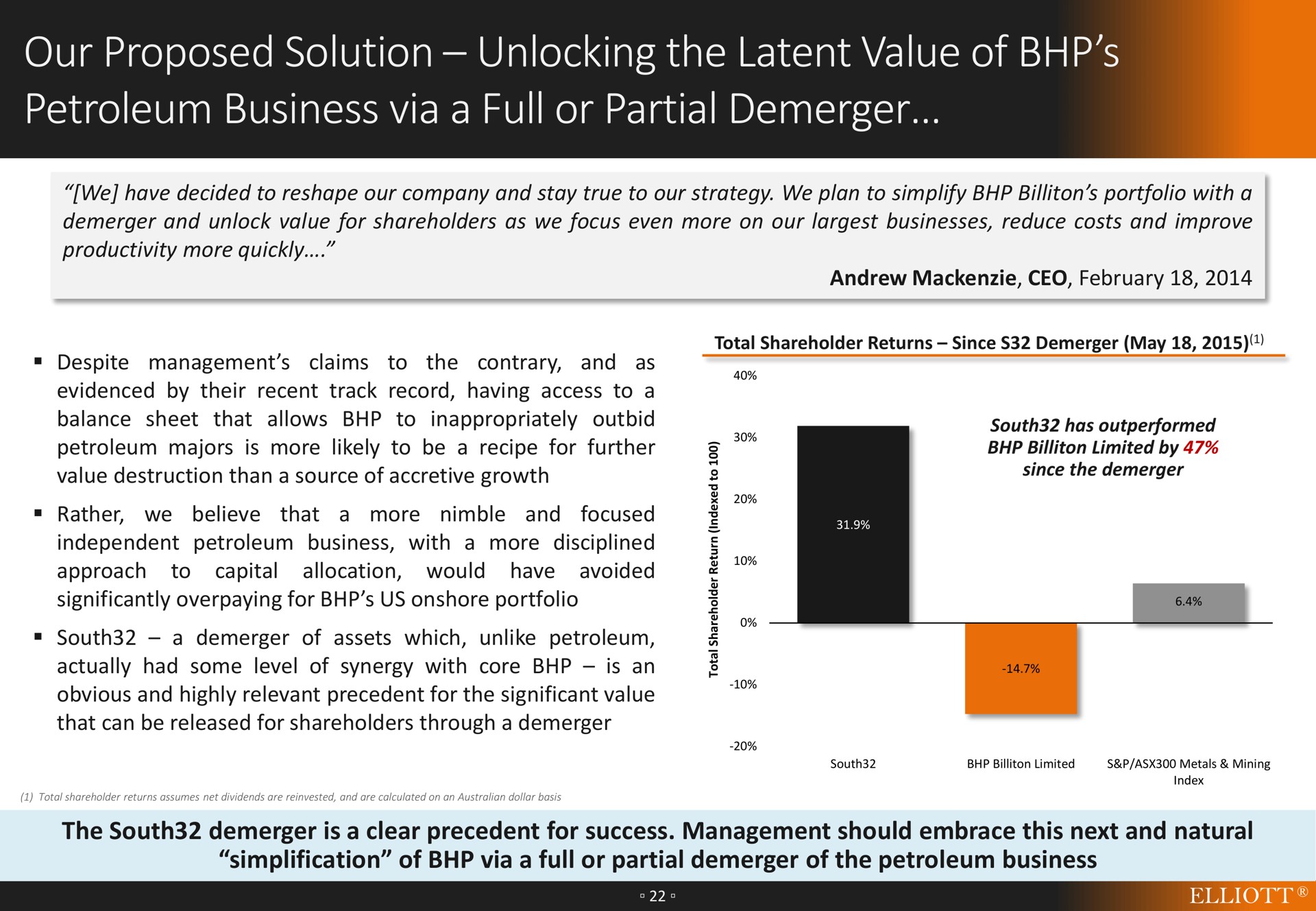 our proposed solution unlocking the latent value of petroleum business via a full or partial | Elliott Management