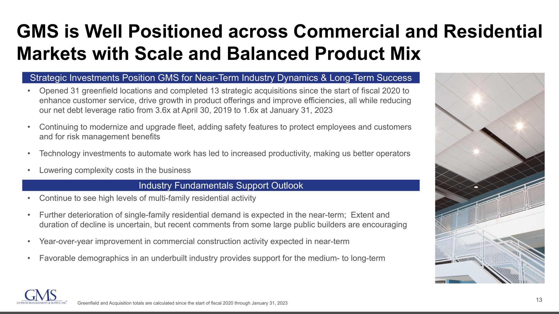 is well positioned across commercial and residential markets with scale and balanced product mix | GMS