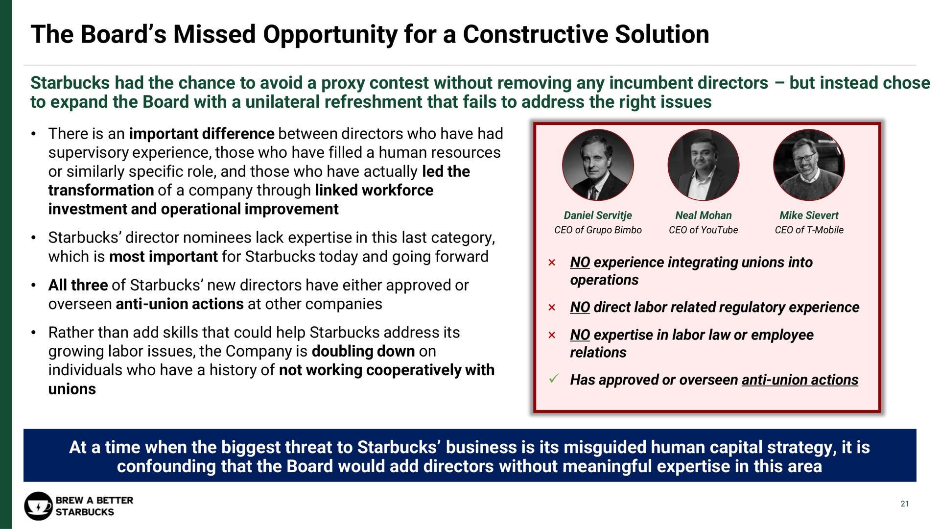 the board missed opportunity for a constructive solution | Strategic Organizing Center