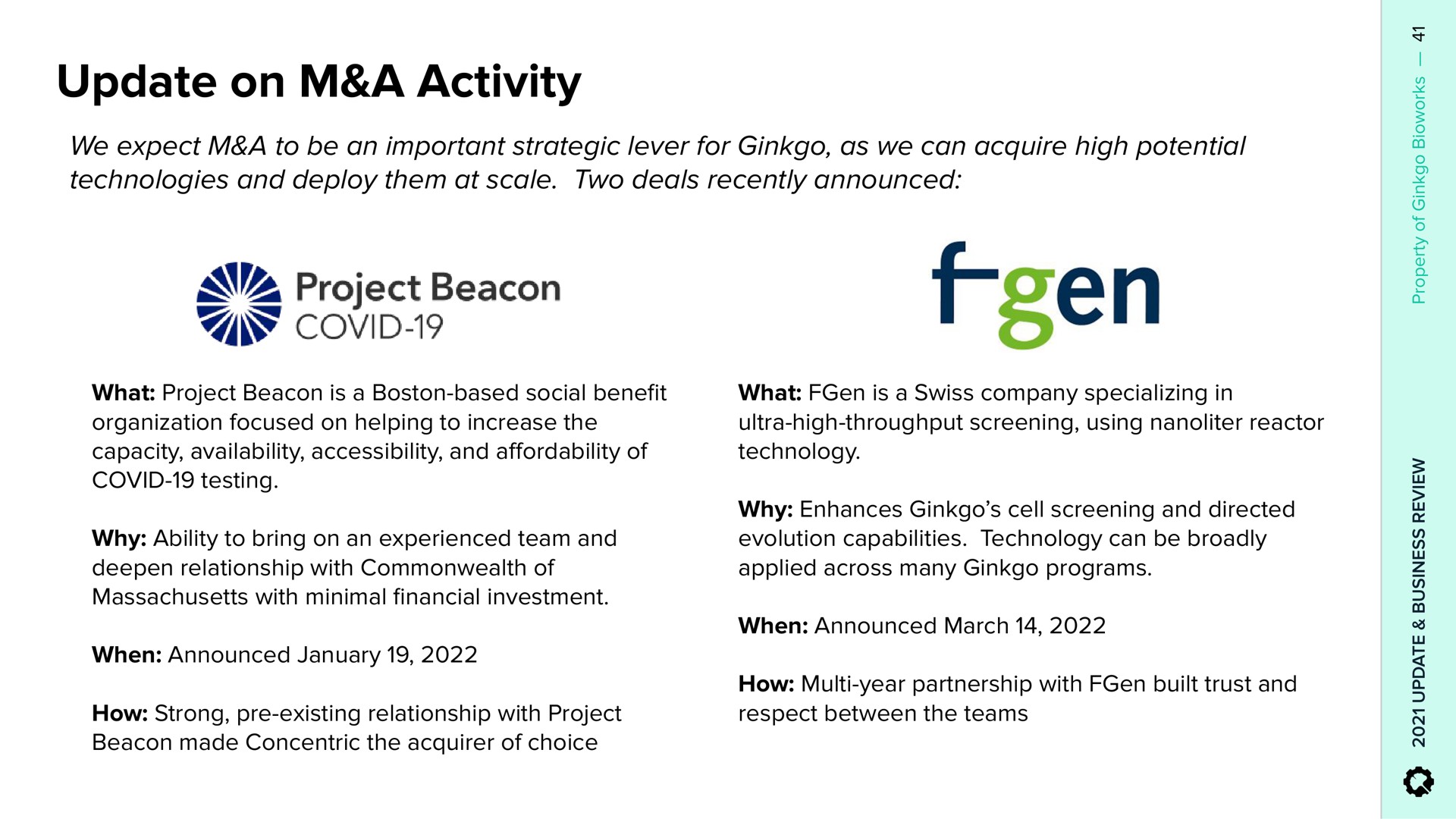 update on a activity project beacon an covid | Ginkgo